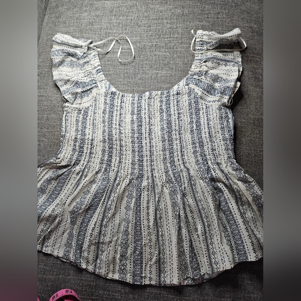 JAPNA Bohemian Peplum White & Blue Paisley Patterned Top - Picture 9 of 9